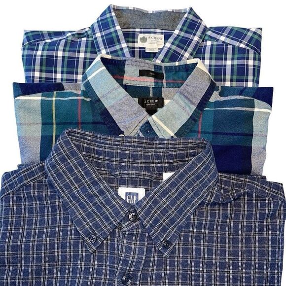J. Crew‎ Gap Men’s Button Down Long Sleeve Casual Shirts Large Blue Plaids - Picture 2 of 5